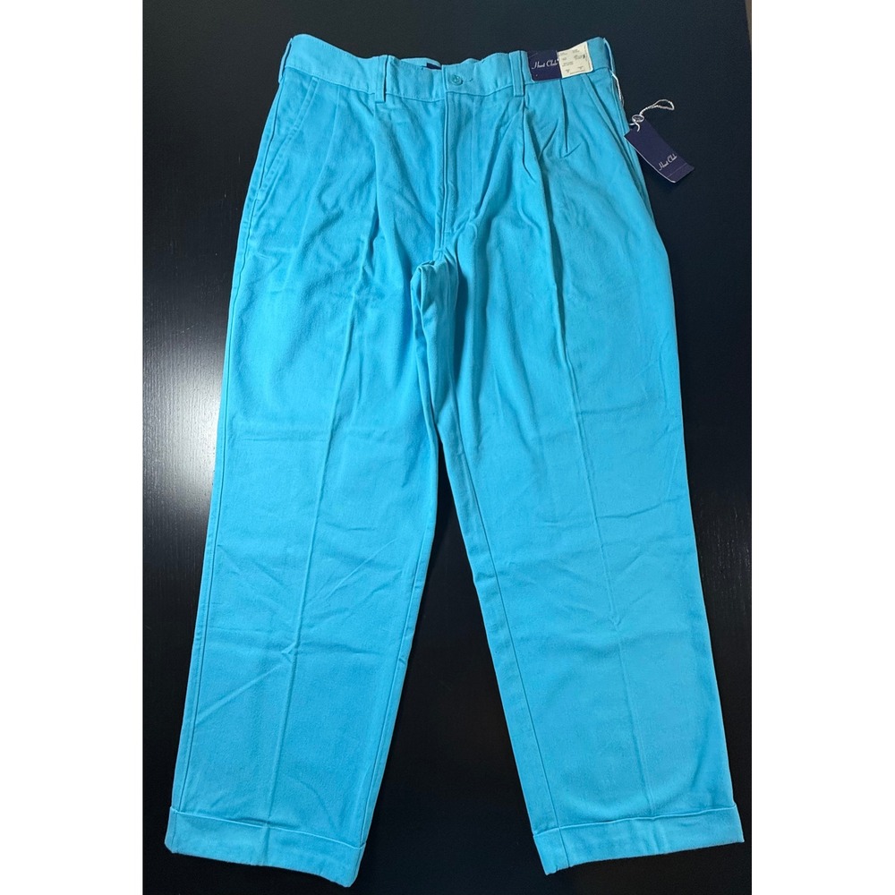Hunt Club Mens Pleated Cotton Trousers 36x29 Spa Blue Vintage Cuffed‎ Chinos NWT